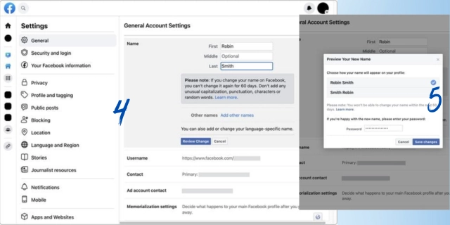 change your name on facebook via computer